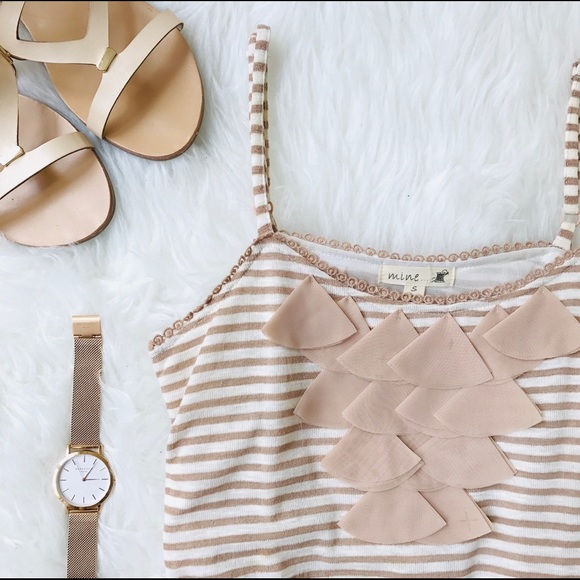 {Mine} Tan & White Striped Peplum Tank Top - Picture 2 of 6